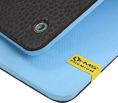 Mata do ćwiczeń fitness klubowa z otworami HMS Premium MFK02 120x60x2 cm niebiesko-czarna