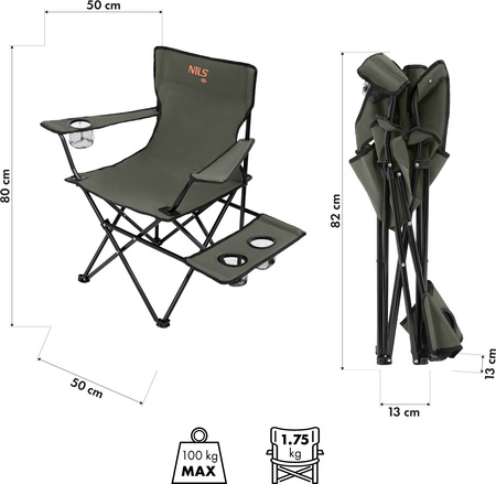 Krzesło fotel turystyczne plażowe składane Nils Camp NC3301 khaki