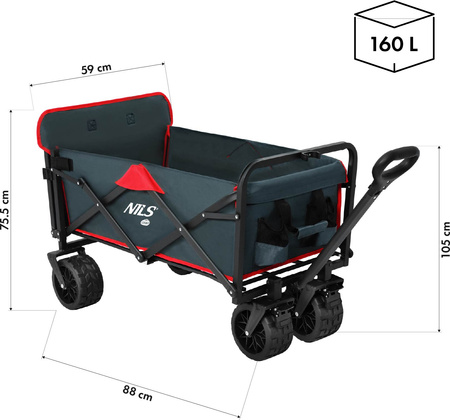 Wózek turystyczny transportowy plażowy do 100kg Nils Camp NC26001 czarny 160 l