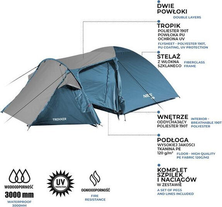 Namiot kempingowy trekker Nils camp nc6012 niebiesko-szary