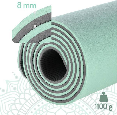 Mata do ćwiczeń jogi yogi fitness TPE HMS YM10 miętowa 182x61x0.8 cm