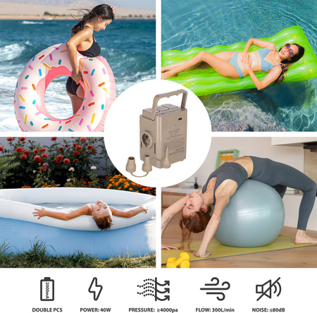 Materac dwuosobowy dmuchany king size beżowy Nils Camp NC2808 + pompka elektryczna Nils camp 200×145×35 cm