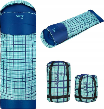 Śpiwór Nils camp nc2009 190 30x75cm niebieska kratka