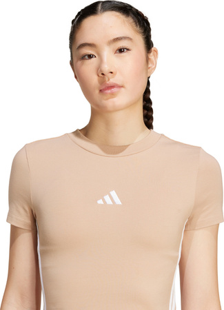 Koszulka damska adidas Essentials 3-Stripes Slim Baby beżowa JX7588