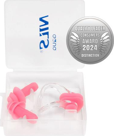 Zestaw pływacki zatyczki do uszu i na nos Nils aqua NQAW30 silikonowe różowe