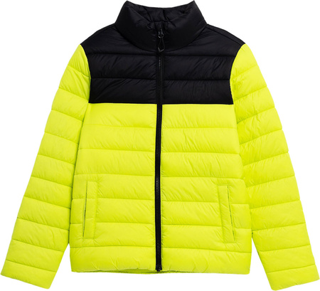 Kurtka puchowa dla chłopca 4F zielono-czarna 4FJSS23TDJAM077 45S