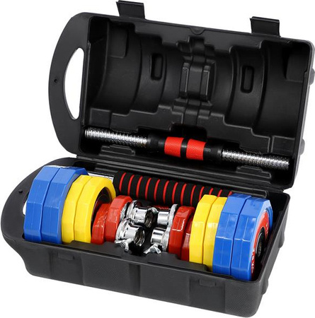 Sztanga gryf z obciążeniem sztangielki / hantle w walizce HMS SKC20 2x10 kg