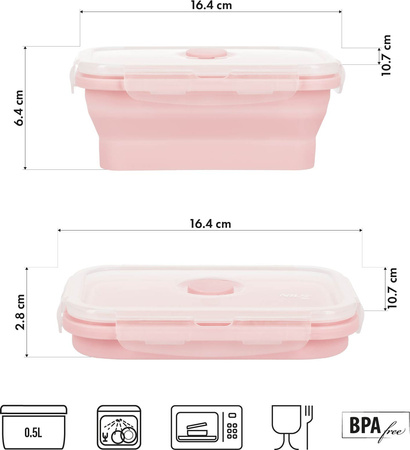 Pojemnik na żywność lunch box składany silikonowy Nils Camp NC4105 różowy 500ml