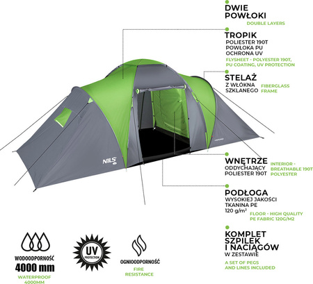 Namiot turystyczny kempingowy Highland Nils camp nc6031 6 osobowy