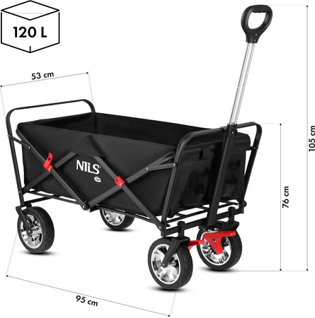 Wózek turystyczny transportowy plażowy do 120kg Nils Camp NC2603 czarny 120 l
