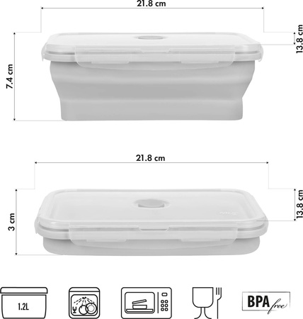 Pojemnik na żywność lunch box składany silikonowy Nils Camp NC4105 szary 1200ml