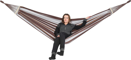 Hamak ogrodowy 2 osobowy luxe xxl 250x150cm z drążkiem brązowy