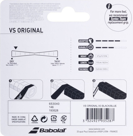 Owijka Babolat Vs Orginal Feel 3 szt. czarno-niebieska 653040 146/193528