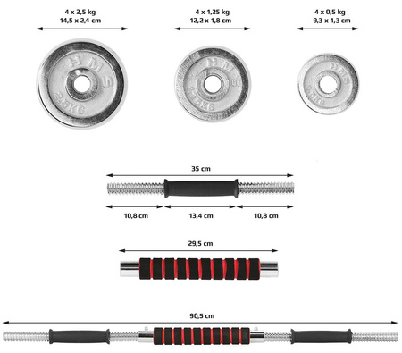Sztangielki/sztanga w walizce stal chromowana HMS STC21 2x10 KG