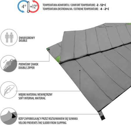 Śpiwór podwójny Nils camp nc2011 190x150cm szaro-zielony