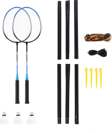 Zestaw rakiet do badmintona 2 sztuki lotki 3 sztuki siatka pokrowiec Nils NRZ012 stalowy