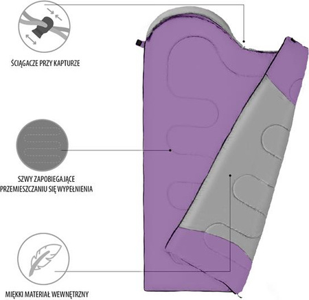 Śpiwór turystyczny ciepły mumia kołdra Nils Camp NC2008 szaro-fioletowy 75x215cm