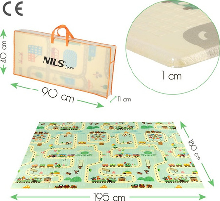 Mata dziecięca składana Nils Fun City rozmiar 195 x 180 cm
