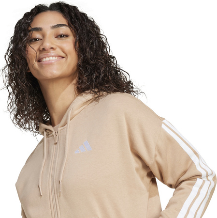 Bluza damska adidas Essentials 3-Stripes Full-Zip Fleece Hoodie beżowa JX7706