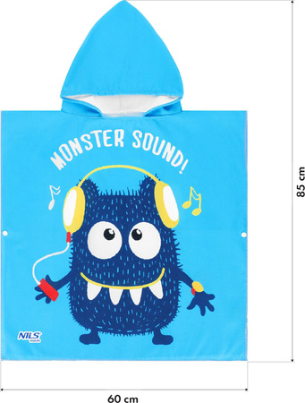 Ręcznik dziecięcy z kapturem Poncho monster Nils Aqua NAR20 60×85 cm