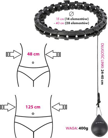 Zestaw hula hop plus size hhw12 black z wypustkami i obciążnikiem HMS pas br163 red