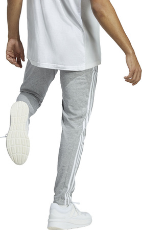 Spodnie męskie adidas Essentials Single Jersey Tapered Open Hem 3-Stripes szare IC0046