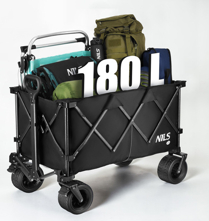 Wózek turystyczny transportowy plażowy XXL do 100kg Nils Camp NC2604 czarny 180 l