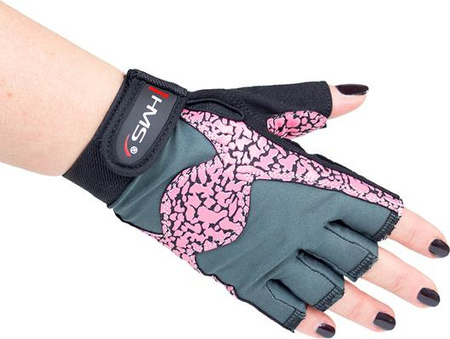 Rękawiczki kulturystyczne do ćwiczeń na siłowni HMS RST03 różowo-szare rozmiar L