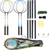 Zestaw 4 rakiet do badmintona 3 lotki siatki 195x22cm pokrowiec Nils NRZ014 steel