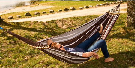 Hamak ogrodowy 2 osobowy luxe xxl 250x150cm z drążkiem brązowy