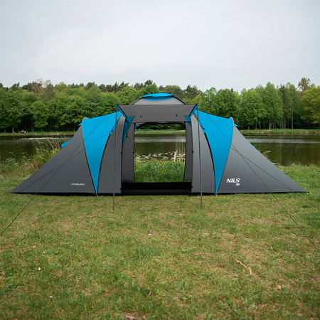 Namiot turystyczny kempingowy Nils Camp Higland NC6031 6 osobowy niebiesko-szary 570x210x200cm