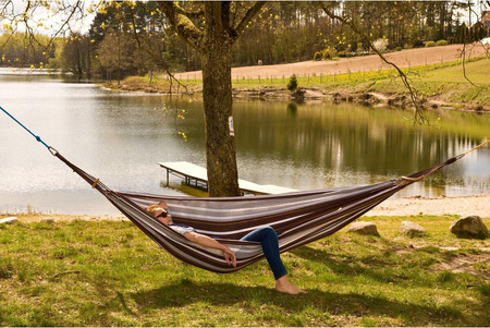 Hamak ogrodowy 2 osobowy luxe xxl 250x150cm z drążkiem brązowy