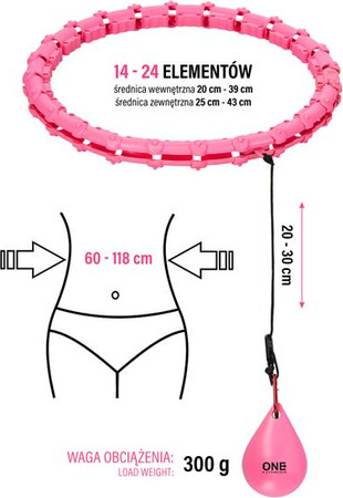 Zestaw hula hop z wypustkami i obciążnikiem One Fitness różowe oha02 pas wyszczuplający br160