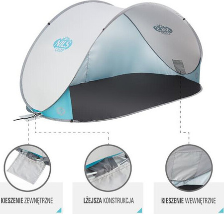 Namiot plażowy samorozkładający Nils Camp NC3174 jasny szary