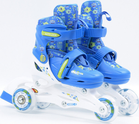 Zestaw wrotki rolki 2w1 wrotko-rolki kask ochraniacze plecak świecące koła LED Monster