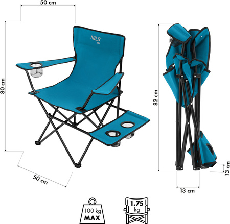 Krzesło fotel turystyczne plażowe składane Nils Camp NC3301 niebiesko-szare