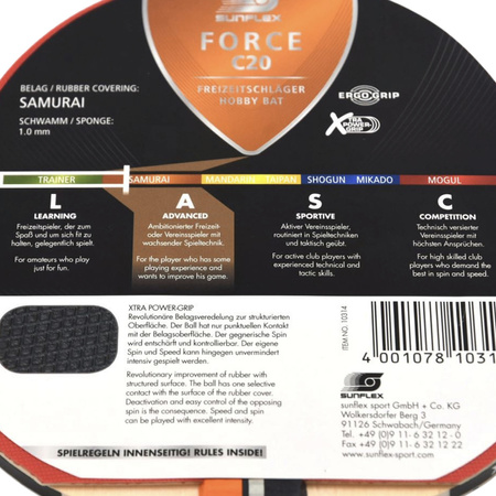 Rakietka do tenisa stołowego pin-ponga Sunflex TT Force C20 10314