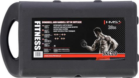Sztanga gryf z obciążeniem sztangielki / hantle w walizce HMS SKC20 2x10 kg