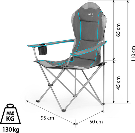 Krzesło fotel turystyczny składany Nils Camp NC3080 jasnoszary 95x110x50cm