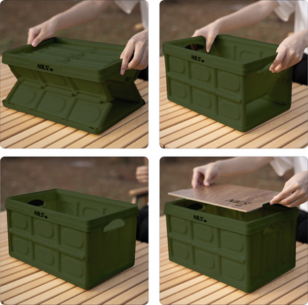 NCB4007 SKŁADANA SKRZYNIA KEMPINGOWA ZIELONA Z FUNKCJĄ STOŁU 2W NILS CAMP