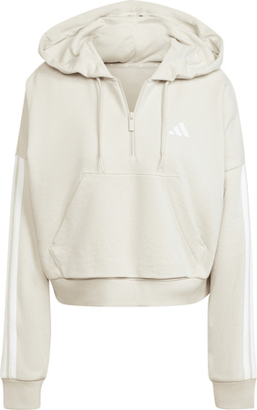 Bluza damska adidas Essentials 3-Stripes French Terry Quarter-Zip Hoodie beżowa JN1958