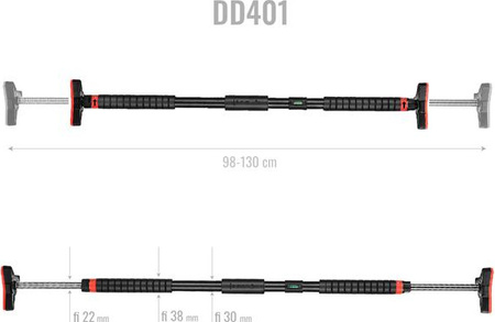 Drążek rozporowy z poziomicą do ćwiczeń podciągania HMS DD401 95-130 cm