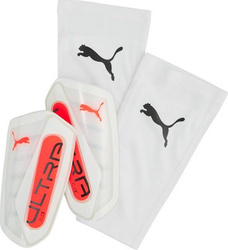 Ochraniacze piłkarskie na golenie piszczele nagolenniki Puma Ultra Flex Sleeve biało-pomarańczowe 30987 01
