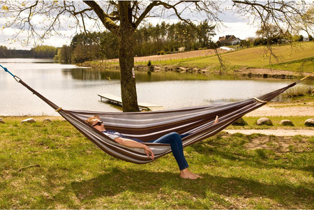 Hamak ogrodowy 2 osobowy luxe xxl 250x150cm z drążkiem brązowy