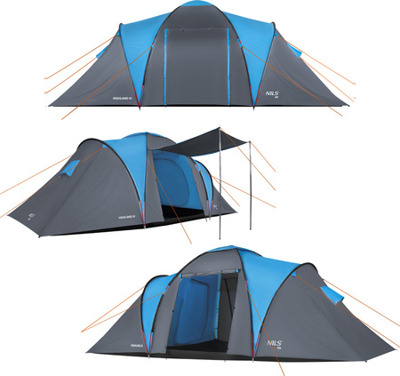 Namiot kempingowy turystyczny highland IV Nils Camp NC6431 4 osobowy niebiesko-szary 390x210x130cm