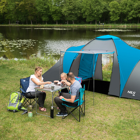 Namiot turystyczny kempingowy Nils Camp Higland NC6031 6 osobowy niebiesko-szary 570x210x200cm