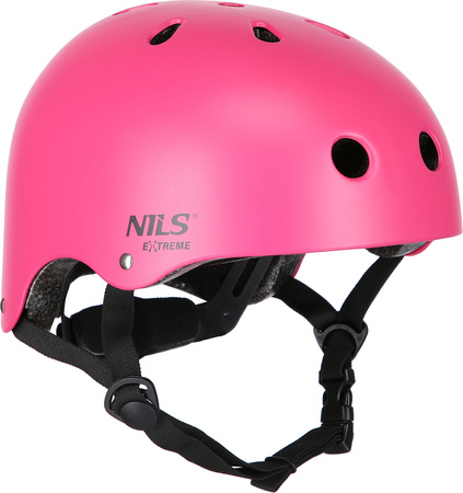 Zestaw kask z ochraniaczami na rower rolki hulajnogę Nils Extreme mr290 h230 różowy rozmiar M