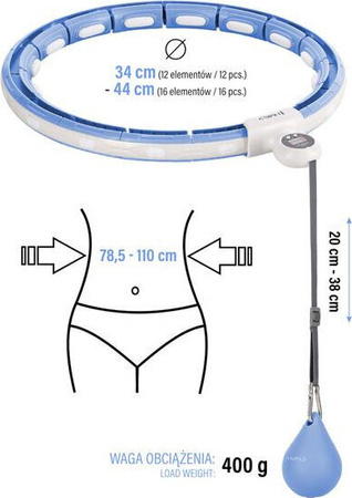 ZESTAW HULA HOP MAGNETYCZNY BLUE HHM15 Z LICZNIKIEM HMS PAS BR163 BLACK PLUS SIZE