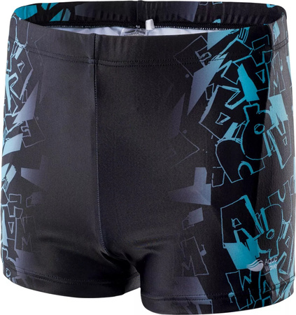 Dziecięce bokserki kąpielowe Aquawave ATOS JR black scuba blue logo print rozmiar 158