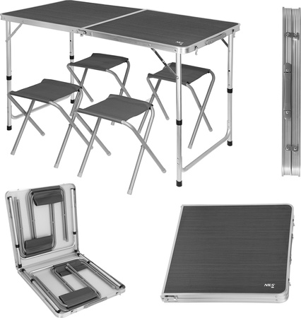 Stół i 4 krzesła turystyczne kempingowe Nils Camp NC1633 zestaw składany ciemnoszary